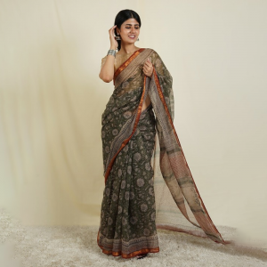Floral Printed Zari Kota Saree