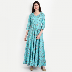 Turquoise Blue Floral Maxi Dress
