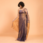 Purple & Gold-Toned Zari Pure Linen Saree