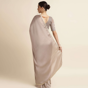 Brown Sequinned Pure Chiffon Saree