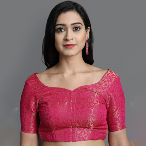 Navy Blue & Fuchsia Woven Design Zari Silk Cotton Saree