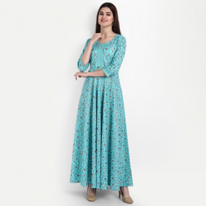 Turquoise Blue Floral Maxi Dress