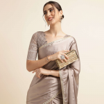 Brown Sequinned Pure Chiffon Saree