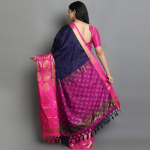Navy Blue & Fuchsia Woven Design Zari Silk Cotton Saree