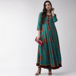 Floral Printed Flared Round Neck Maxi Dress